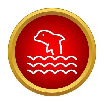 Dolphin jumping over ocean waves in red icon Ilustração Stock