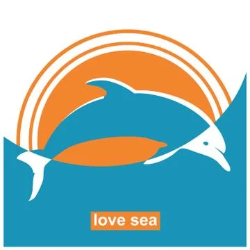 Dolphin jumping in sea. Vector sign concept Stock Illustration