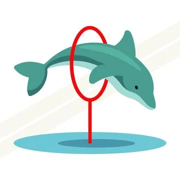 Dolphin-jumping-through-the-red-ring Stock Illustration