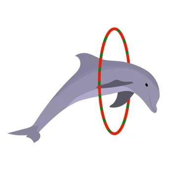 Dolphin jumping through a ring. Cartoon, flat. Vector Stock Illustration