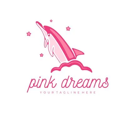 Dolphin jumps out of the cloud, sky and stars, logo design Stock Illustration