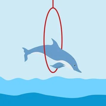 The dolphin jumps through the ring. Stock Illustration