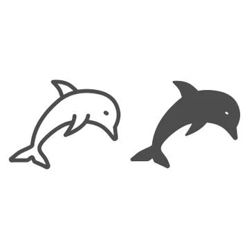 Dolphin line and solid icon, marine life concept, underwater world sign on white イラスト素材