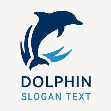 Dolphin logo with ocean wave elements in blue tones Stock Illustration