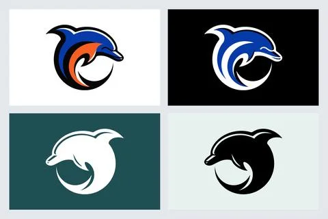 Dolphin Logo Set Minimalist Vector Graphic Stock-Illustration