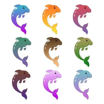 Dolphin in nine different gradient colors illustration. on white isolated Stock Illustration