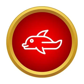 Dolphin outline drawing red circle icon design Stock Illustration
