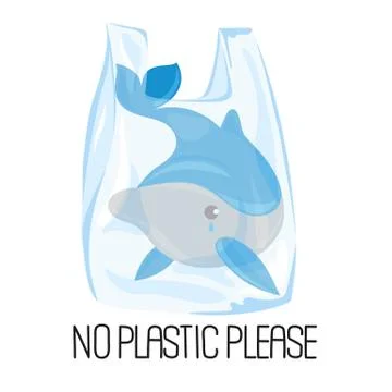 DOLPHIN PLASTIC Ecological Problem Vector Illustration Set Stock Illustration
