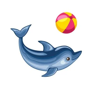 Dolphin playing with beach ball. Vector illustration Stock Illustration