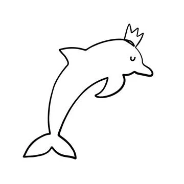 Dolphin queen in continuous one line style. Cute template in single line styl Stock Illustration