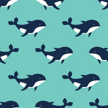 Dolphin seamless pattern blue aqua. Cartoon style icons ocean animal vector g Stock Illustration
