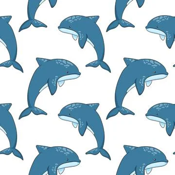 Dolphin seamless pattern in cartoon style. Design of a underwater mammal animal Stock Illustration