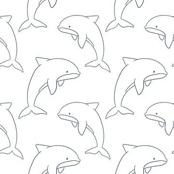 Dolphin seamless pattern in line art style. Silhouette of a underwater mammal Stock Illustration