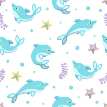 Dolphin seamless pattern on white background. Vector illustration 스톡 일러스트