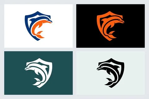Dolphin Shield Logo Icon Design Set Stock Illustration
