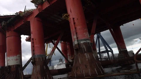 The dolphin off shore Oil Rig sits moored in Belfast not far from where Stock Footage 100744947