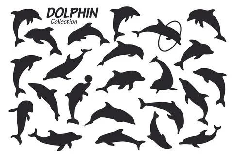 Dolphin silhouettes set 스톡 일러스트