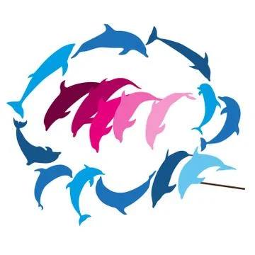 Dolphin silhouettes on the white background Stock Illustration