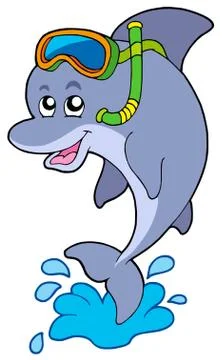 Dolphin snorkel diver Stock Illustration