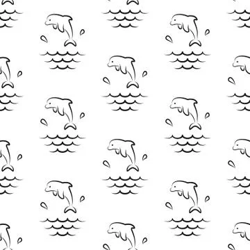 Dolphin Splashes. Pattern. Seamless vector illustration. Art Line. Flat. Stock Illustration