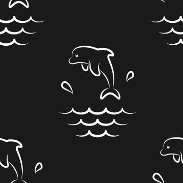 Dolphin Splashes. Pattern. Seamless vector illustration. Art Line. Flat. Stock Illustration