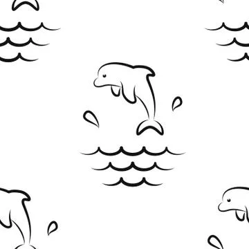 Dolphin Splashes. Pattern. Seamless vector illustration. Art Line. Flat. Stock Illustration