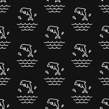 Dolphin Splashes. Pattern. Seamless vector illustration. Line. Flat. Stock Illustration