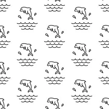 Dolphin Splashes. Pattern. Seamless vector illustration. Line. Flat. Stock Illustration