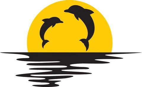 Dolphin sunset color Stock Illustration