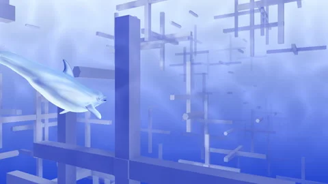 Dolphin swimming in digital space B1 Stock Footage 198030610