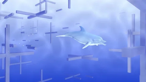 Dolphin swimming in digital space C2 Stock Footage 198052682