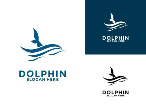 Dolphin tail logo design vector illustration, Dolphin swimming in the sea o.. Stock Illustration