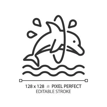 Dolphin trick pixel perfect linear icon Stock Illustration