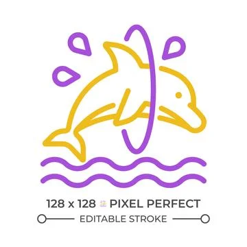 Dolphin trick pixel perfect two color line icon Stock Illustration