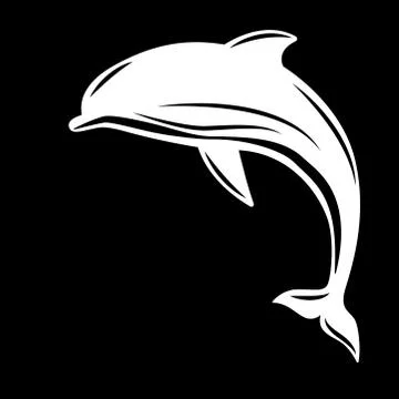 Dolphin. Vector illustration, flat style. Black and white. Stock Illustration