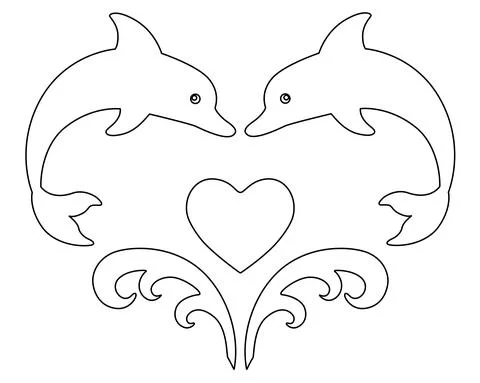 Dolphins and sea waves in the shape of a heart - a vector line Illustrazione stock