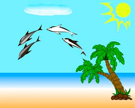 Dolphins on the beach Stock Illustration