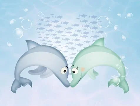 Dolphins in love in the ocean Stock Illustration