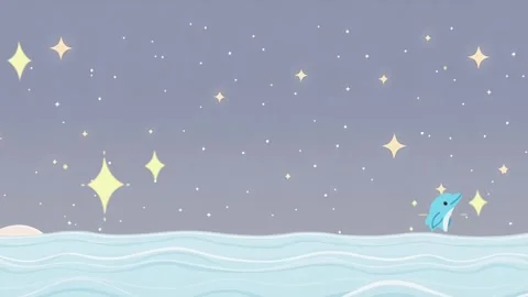 Dolphins in ocean Star light Cartoon background nature with moon Stock Footage 304944499