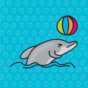 Dolphins playing ball, vector illustration. Stock Illustration