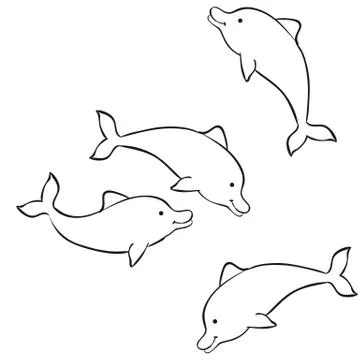 Dolphins sketch set, coloring book, caricature, isolated object on white back Ilustração Stock