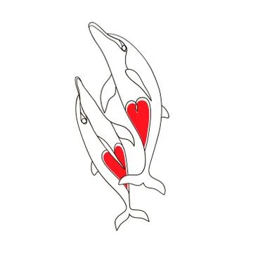 Dolphins vector icon. Two dolphins in love hand drawn vector illustration iso Stock Illustration