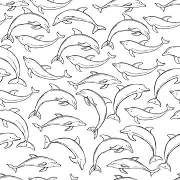 Dolphins. Vector seamless pattern Stock Illustration