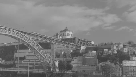 Dom Luís I Bridge and Serra do Pilar Monastery Stock Footage 327688484
