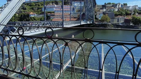 Dom Luis I Bridge - double-deck metal arch bridge that spans the River Douro b Video stock 154455483