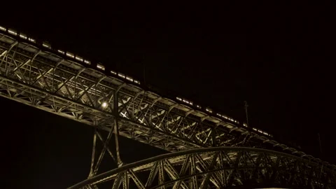 Dom Luis I Bridge Iron Structure At Night Stock Footage 327687886