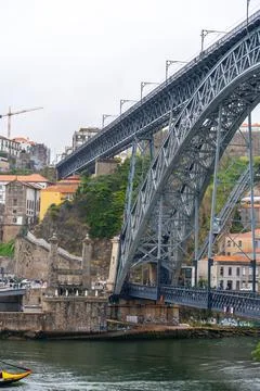Dom Luis I Bridge structure over Douro River Stock Photos