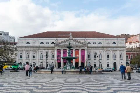 Dom Pedro IV square, also called Rossio in Lisbon Stock Photos