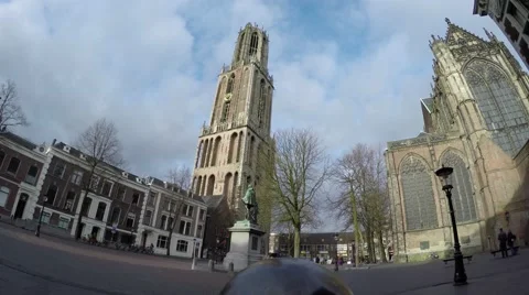 Dom square walking towards the Dom Tower in Utrecht old city centre 4k Stock Footage 58947487
