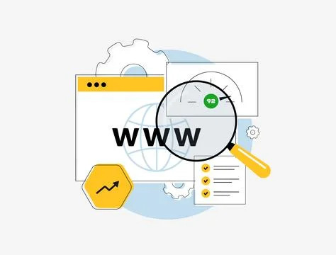 Domain authority in SEO concept with aged web domains, quality backlinks and Stock Illustration